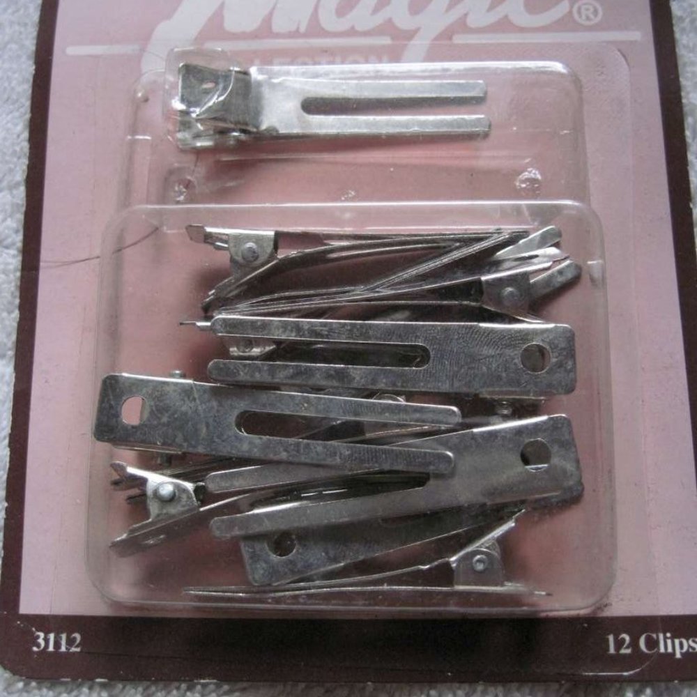 12 Magic Double Prong Silver Metal Hair Styling Clips Pins Secure Section 1 3/4"